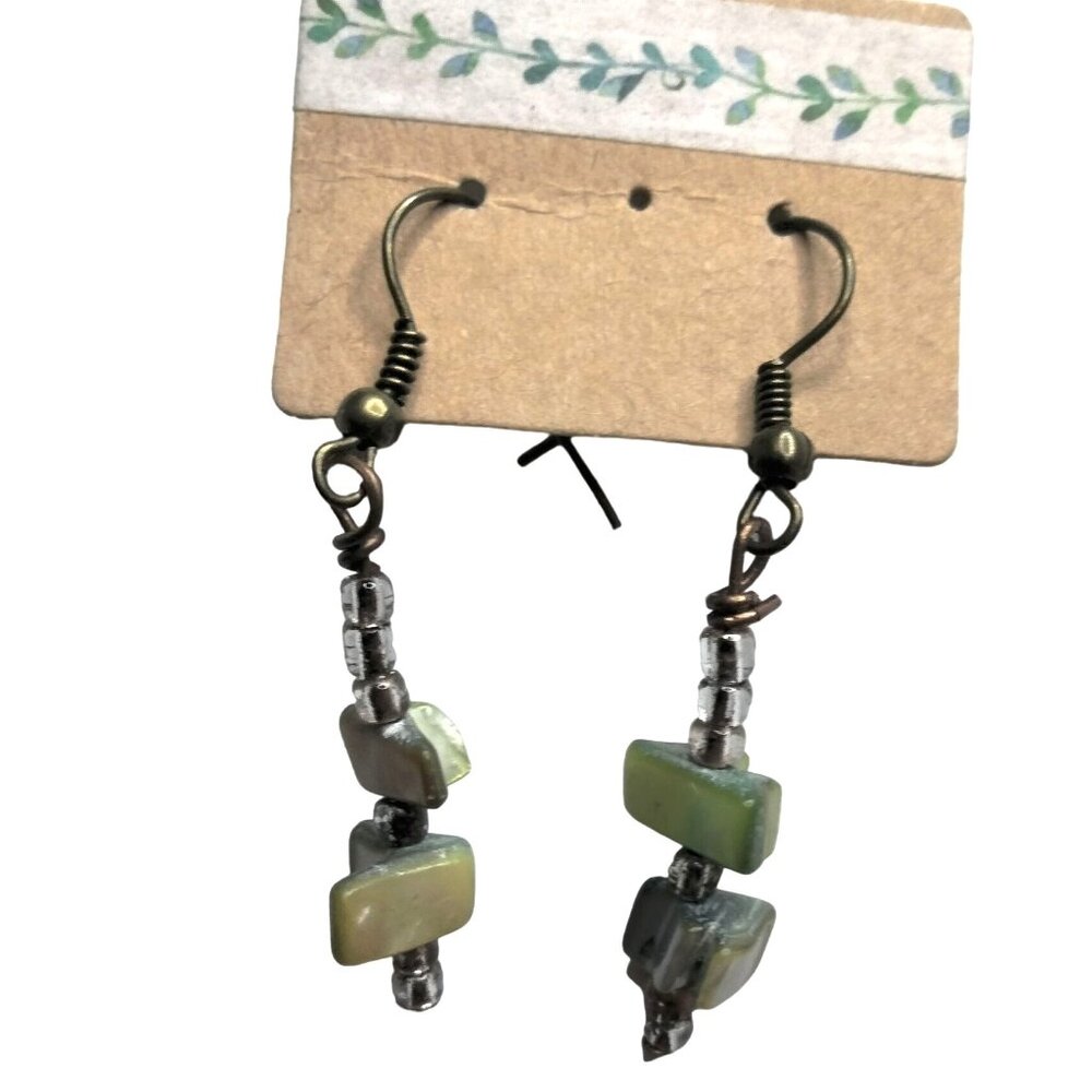Abalone Earrings Green Shell  Hook Drop Dangle Beach Summer USA
